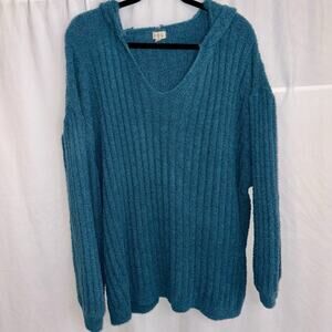 POL Teal Chenille Super Soft Chunky Knit Hooded Sweater Size XL Cozy Boho EUC